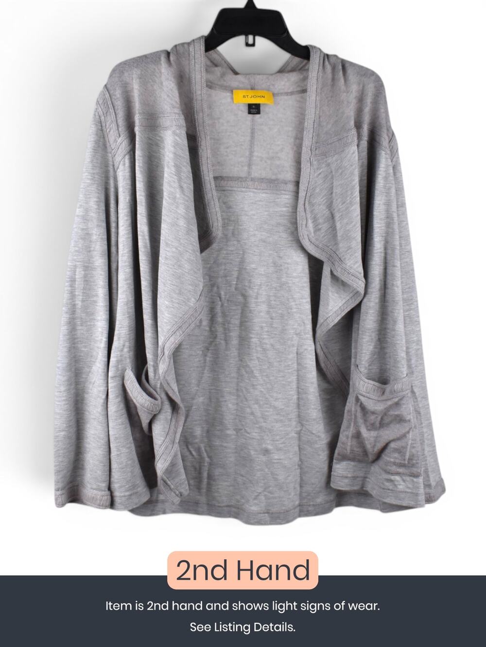 St. John Collection Light Gray Draped Open Front Cardigan Women’s XL